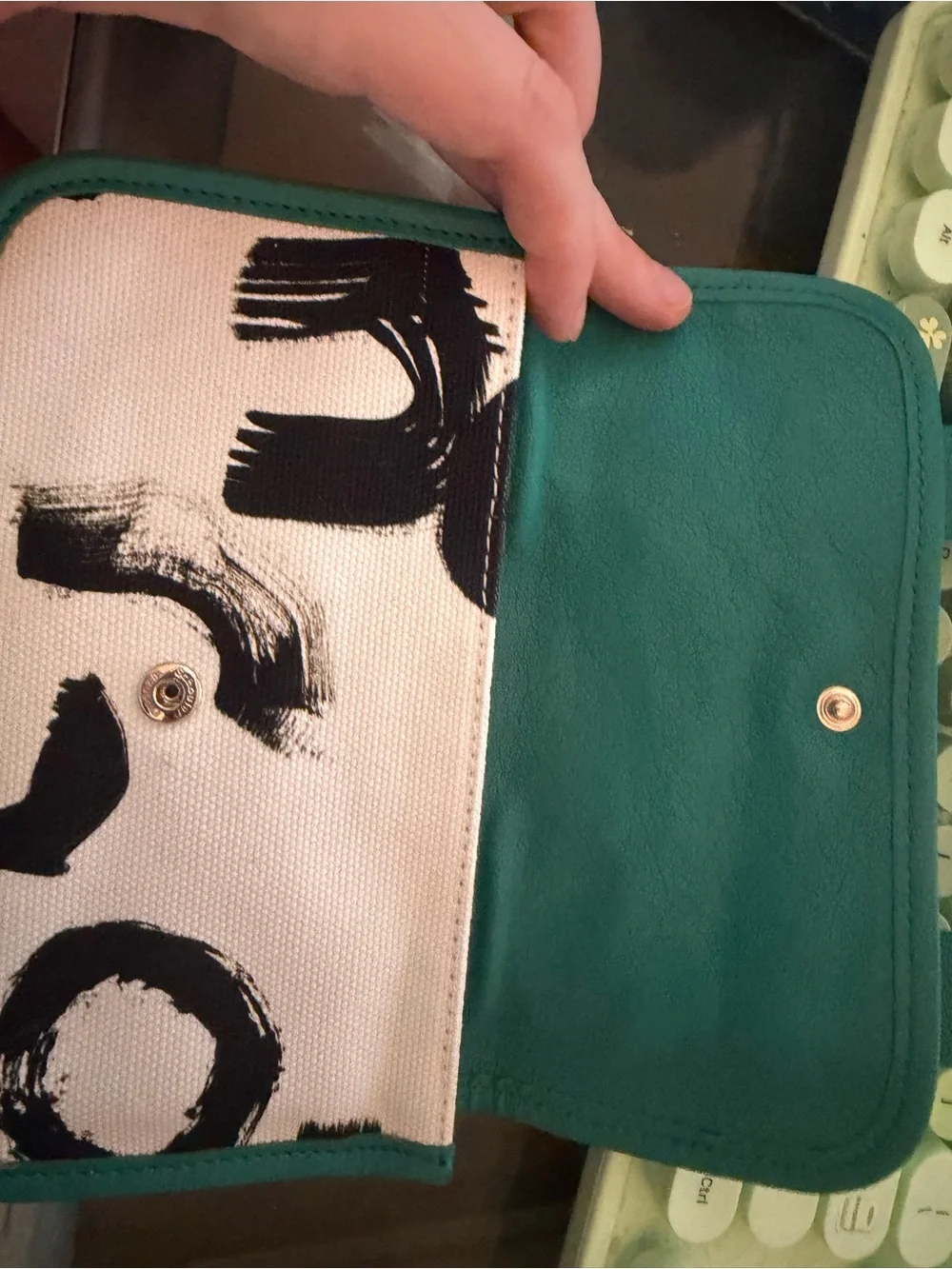 Proenza Schouler Teal and Black Brushstroke Canvas Clutch